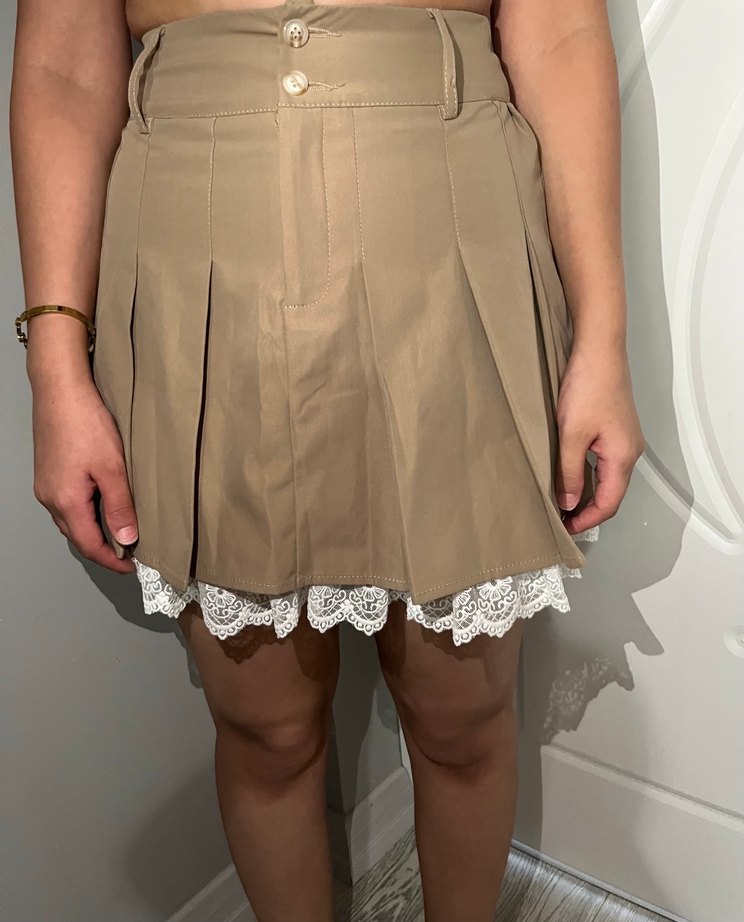 Bej Dantel Detaylı Midi Mini Etek - Görsel 3