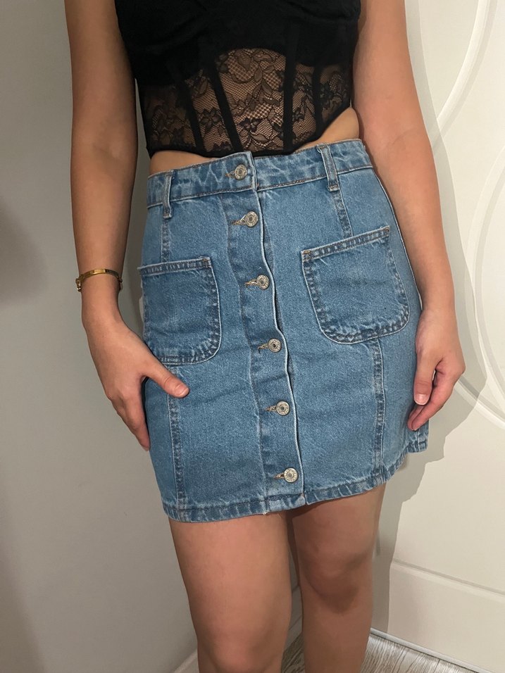 Mavi Denim Mini Etek - Görsel 3