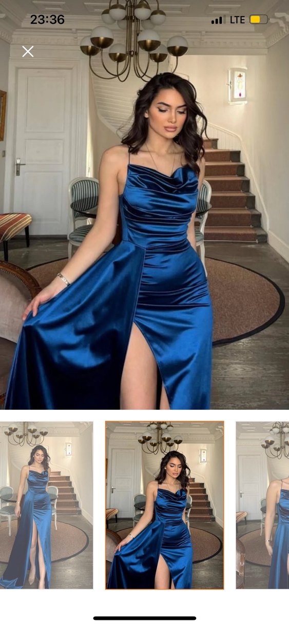 Degaje yaka Uzun Lacivert Kadın Elbise - Görsel 2