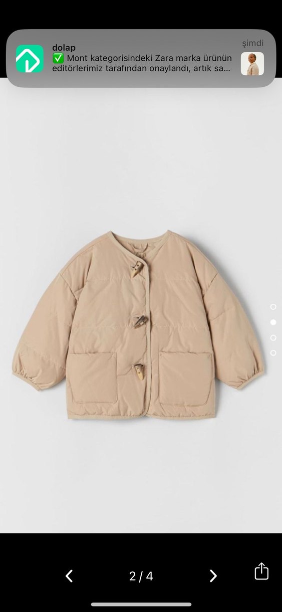 Bej Şişme Kız Çocuk Montu - Görsel 2