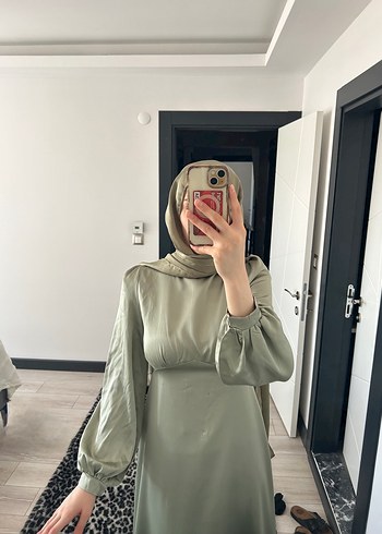 Kadın Haki Uzun Transparan Elbise