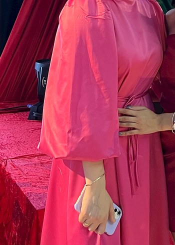 Abiye Pembe Uzun Drapeli Straplez Elbise