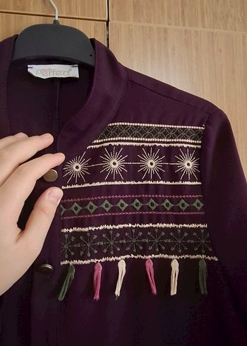 44 Beden mor Renk Uzun Mor Nakışlı Bohem Tunik