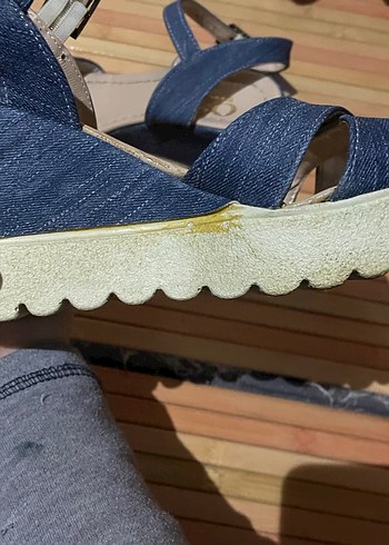 Mavi Denim Dolgu Topuklu Kadın Sandalet - Görsel 3