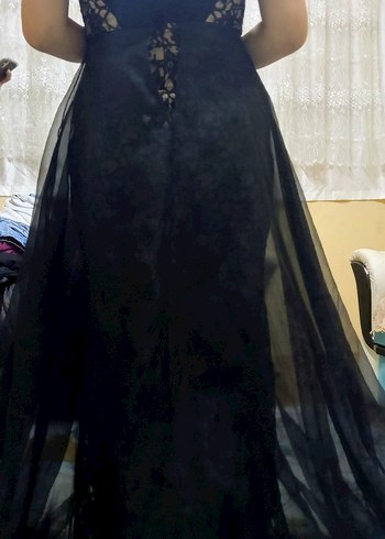 Siyah Göğüs Dekolteli Uzun Abiye Elbise - Görsel 2