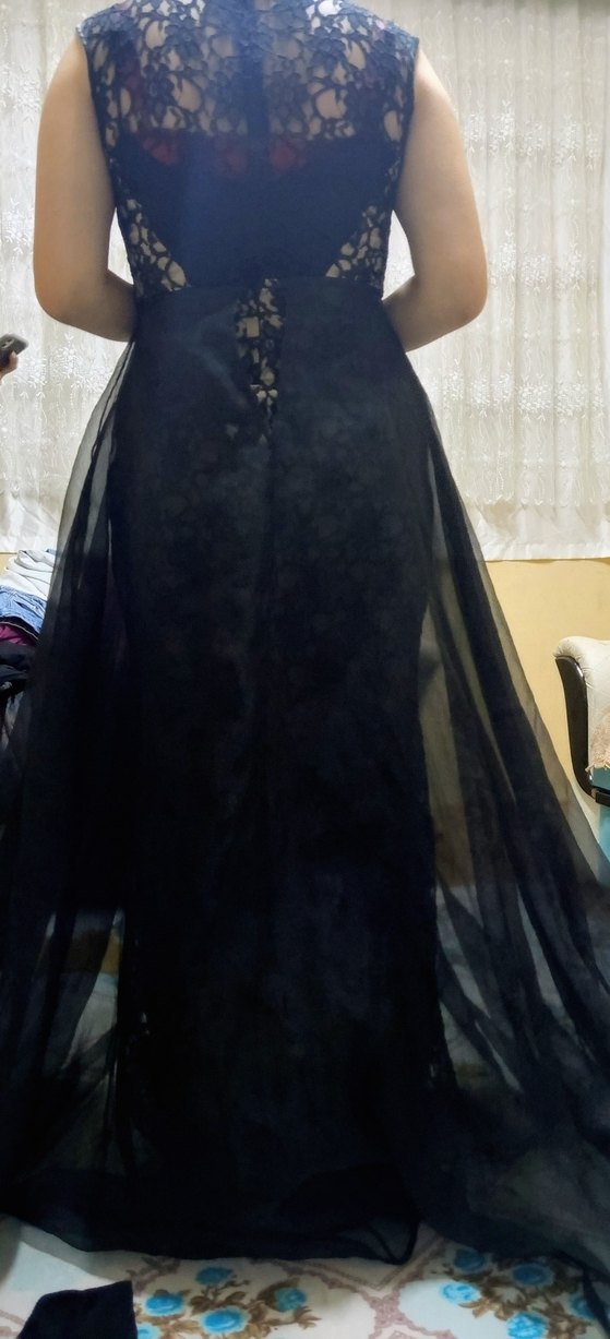 Siyah Göğüs Dekolteli Uzun  Abiye Elbise - Görsel 2