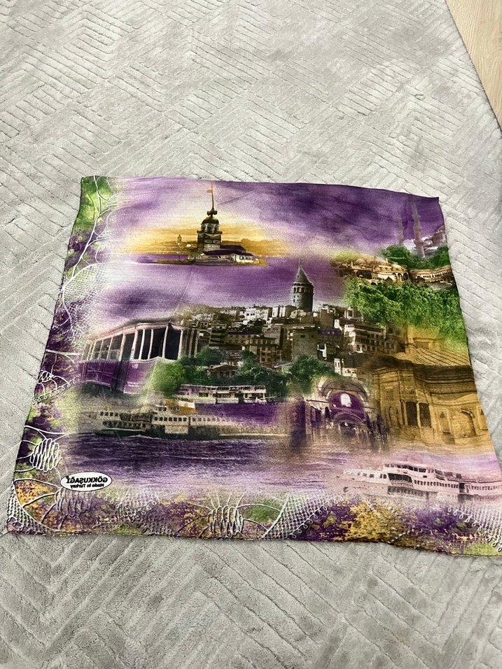 Kadın Mor Baskılı Bohem Eşarp - Görsel 2