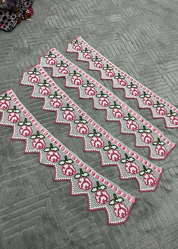 Pembe Güllü El Örgüsü Dantel Kenar 4lü - Görsel 2