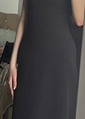 Siyah V Yakalı Uzun Kadın Abiye Elbise - Görsel 3