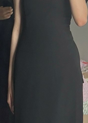 Siyah V Yakalı Uzun Kadın Abiye Elbise - Görsel 2