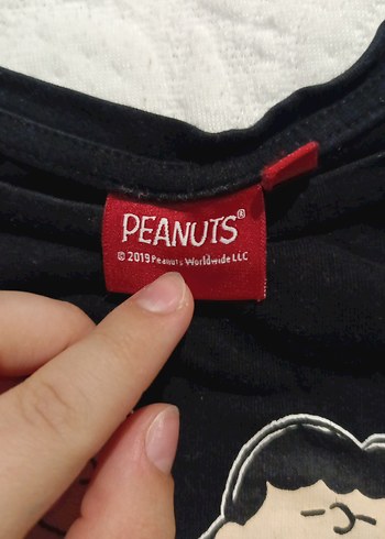 9 Yaş Beden Kız Çocuk Siyah Peanuts Baskılı Uzun Kollu Tişört