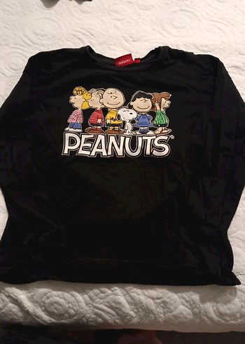 Kız Çocuk Siyah Peanuts Baskılı Uzun Kollu Tişört