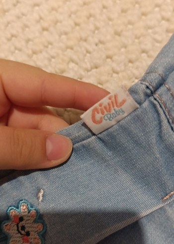 Nakışlı Fırfırlı Mavi Denim Kız Eteği - Görsel 2