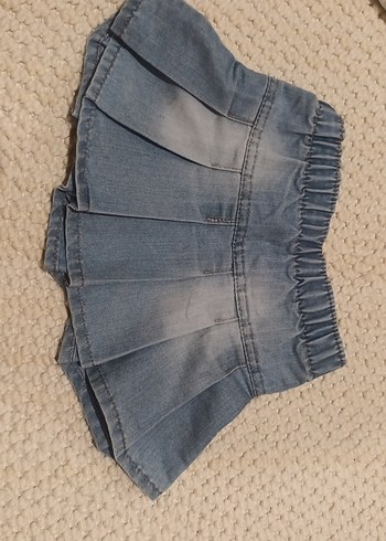 Nakışlı Fırfırlı Mavi Denim Kız Eteği - Görsel 4