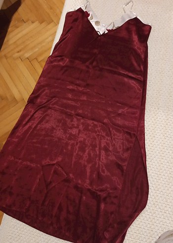 Bordo Nakışlı Mini Kadın saten Pijama Takımı - Görsel 4