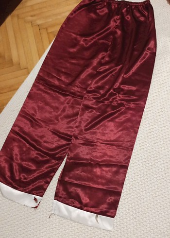 Bordo Nakışlı Mini Kadın saten Pijama Takımı - Görsel 3