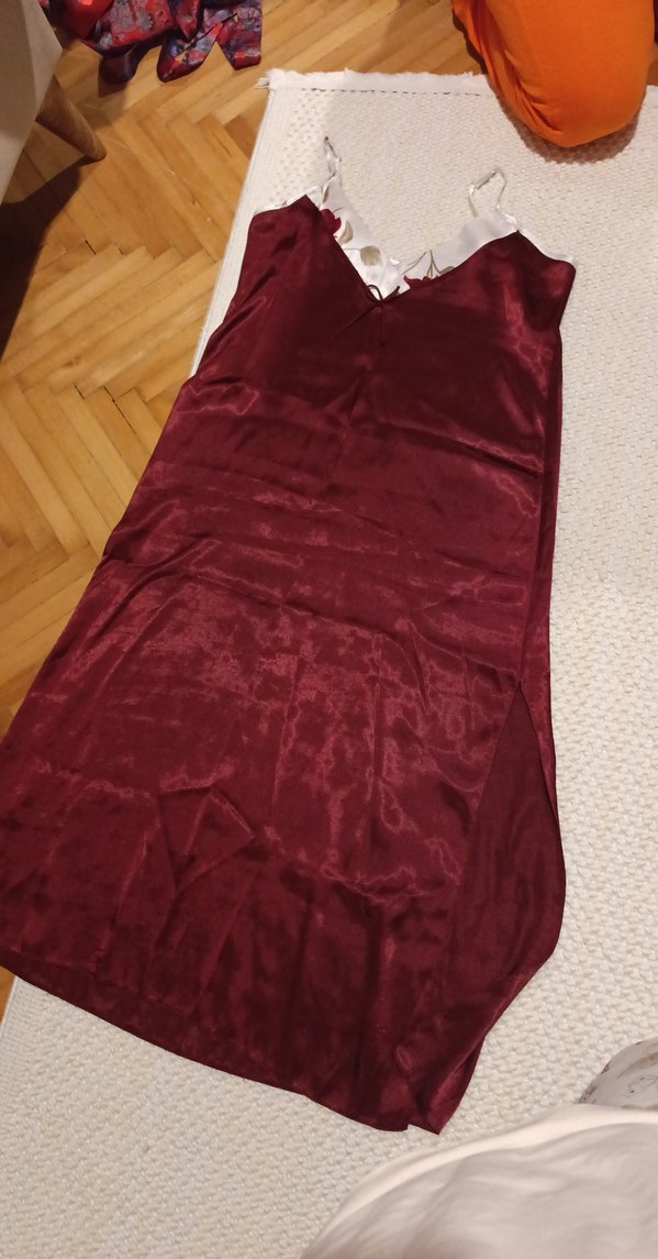 Bordo Nakışlı Mini Kadın saten Pijama Takımı - Görsel 4