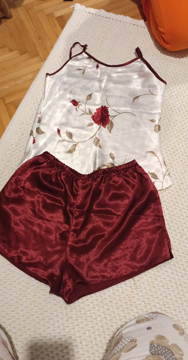 Bordo Nakışlı Mini Kadın saten Pijama Takımı - Görsel 2