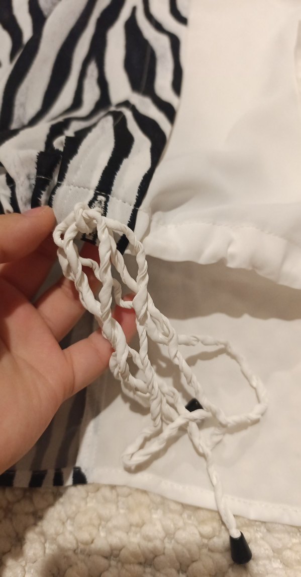 Kadın Beyaz Gri Zebra Desenli Uzun Kollu Gömlek bluz - Görsel 2