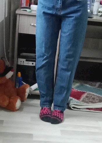 Kadın Lacivert Düğmeli Bol Kesim Midi Kot - Görsel 2