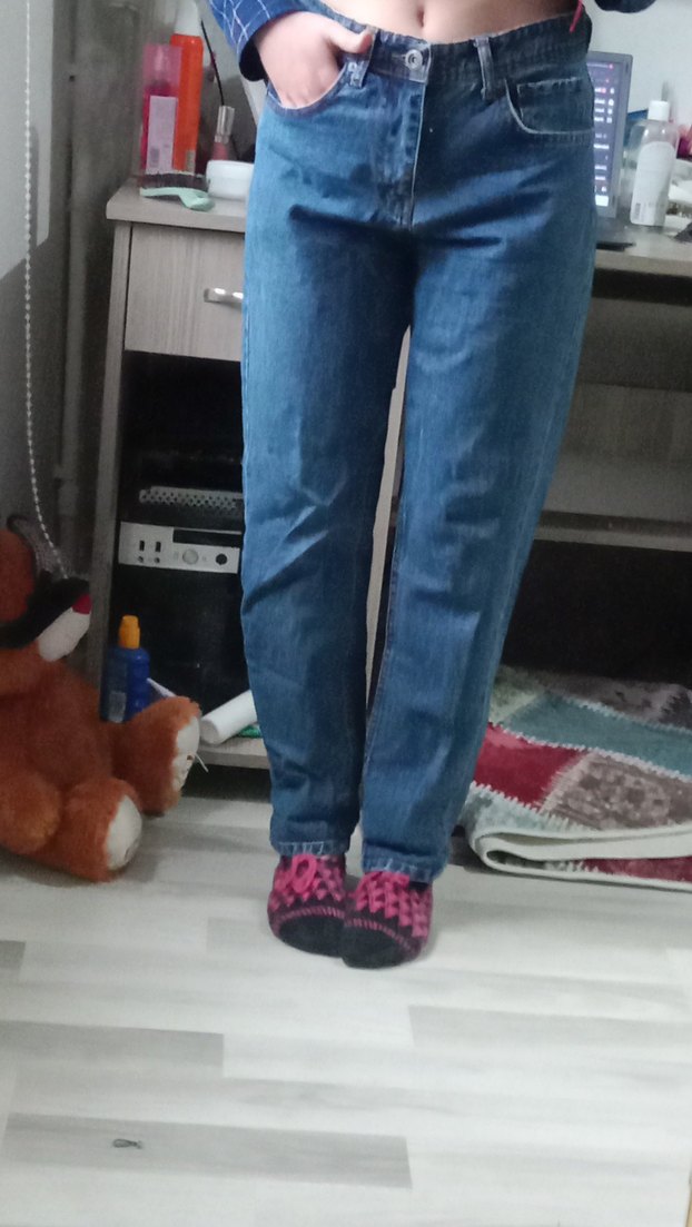 Kadın Lacivert Düğmeli Bol Kesim Midi Kot - Görsel 2