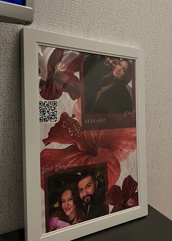 Bordo Çiçekli Fotoğraf Çerçevesi hediye - Görsel 2