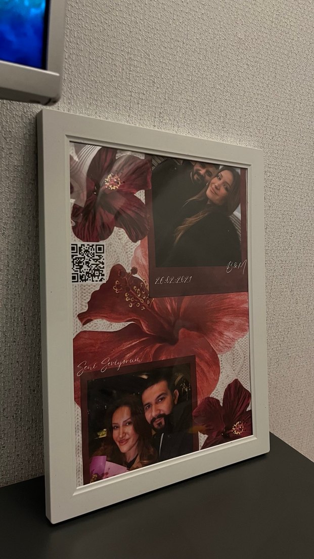Bordo Çiçekli Fotoğraf Çerçevesi hediye - Görsel 2