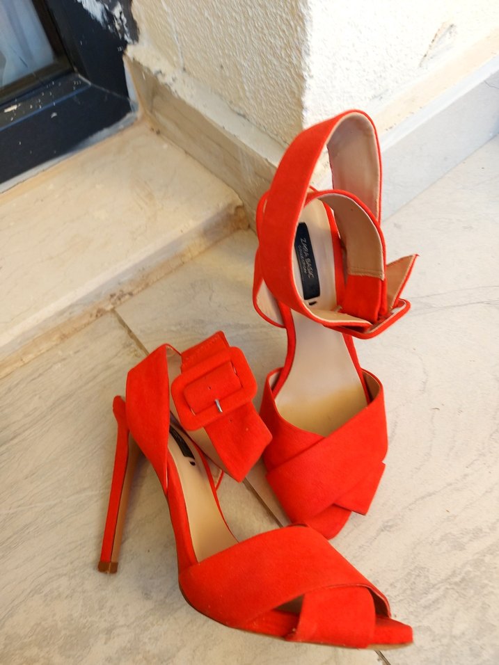 Kırmızı Süet Dolgu Topuklu Kadın Sandalet - Görsel 2