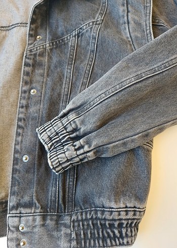 Gri Kadın Düğmeli Kot Ceket - Görsel 4