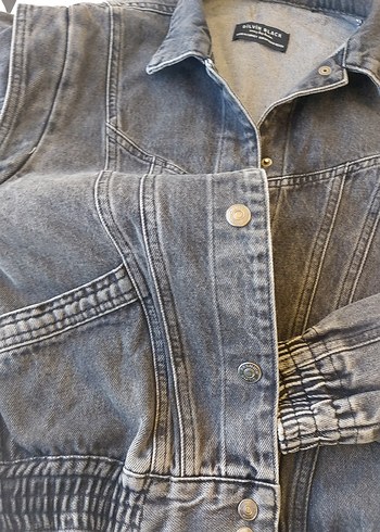 Gri Kadın Düğmeli Kot Ceket - Görsel 3