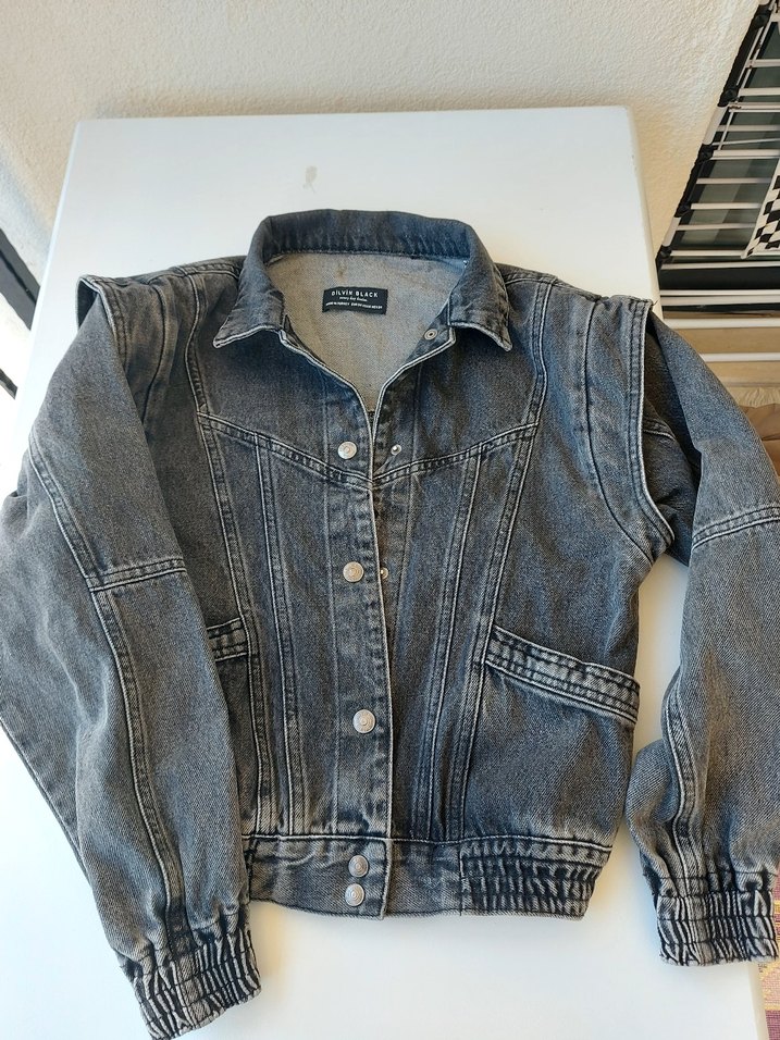 Gri Kadın Düğmeli Kot Ceket - Görsel 2