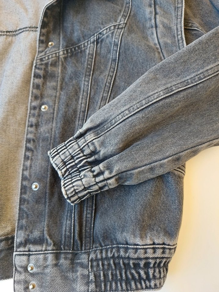 Gri Kadın Düğmeli Kot Ceket - Görsel 4