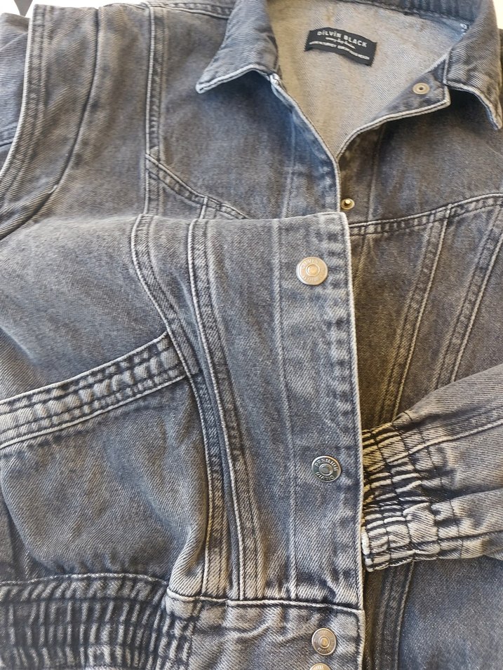 Gri Kadın Düğmeli Kot Ceket - Görsel 3