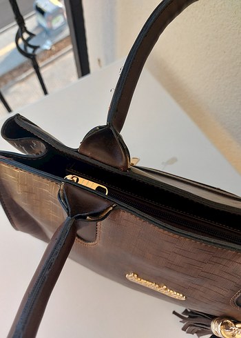 Kahverengi Yılan Derisi Desenli Deri Kadın Çanta - Görsel 4