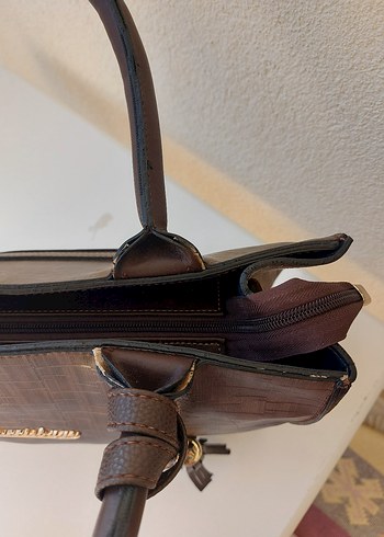 Kahverengi Yılan Derisi Desenli Deri Kadın Çanta - Görsel 5