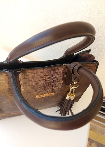 Kahverengi Yılan Derisi Desenli Deri Kadın Çanta - Görsel 3