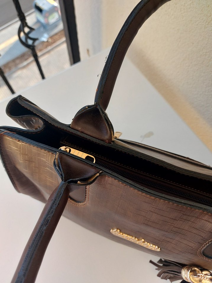 Kahverengi Yılan Derisi Desenli Deri Kadın Çanta - Görsel 4