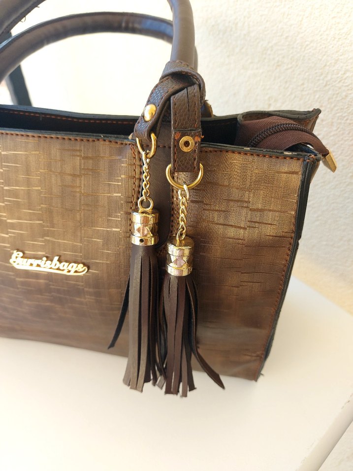 Kahverengi Yılan Derisi Desenli Deri Kadın Çanta - Görsel 2