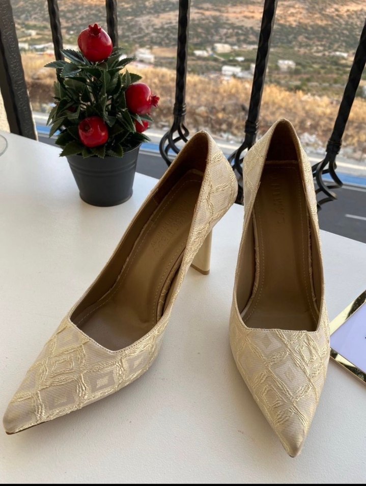 Bej Yılan Desenli Dantel Detaylı Stiletto - Görsel 5