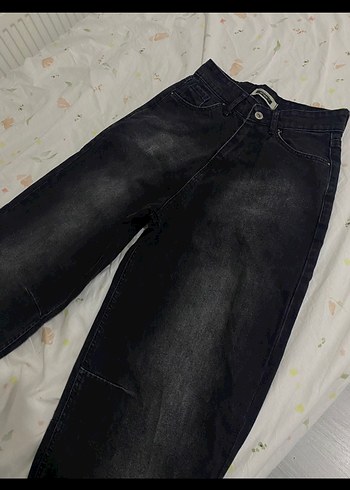 s Beden Siyah Kadın Denim Bol Kesim Midi Jean