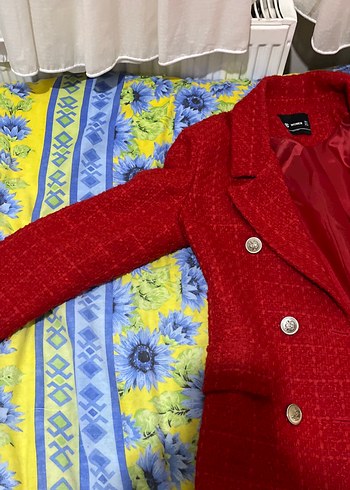 Düğmeli Kırmızı Midi Kadın Blazer Ceket