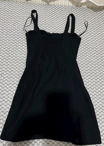 Bershka Düğmeli Siyah Mini Bohem Elbise