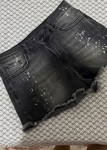 38 Beden Kadın Siyah Tie-Dye Bol Kesim Denim Şort