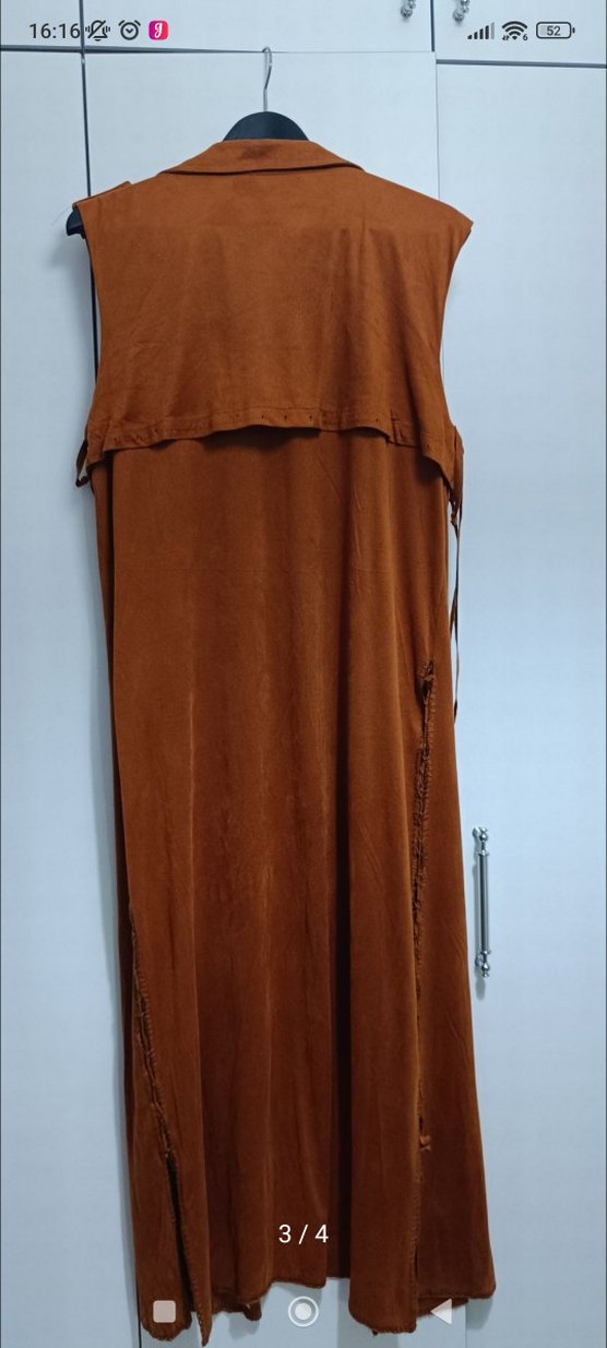 Kadın Kahverengi Uzun Süet Bohem Yelek - Görsel 3