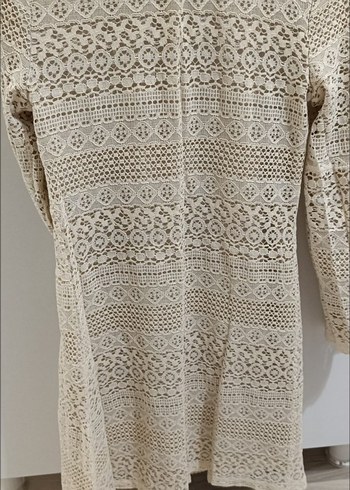 Dantel Detaylı Uzun Kollu Ekru Bohem Elbise - Görsel 3