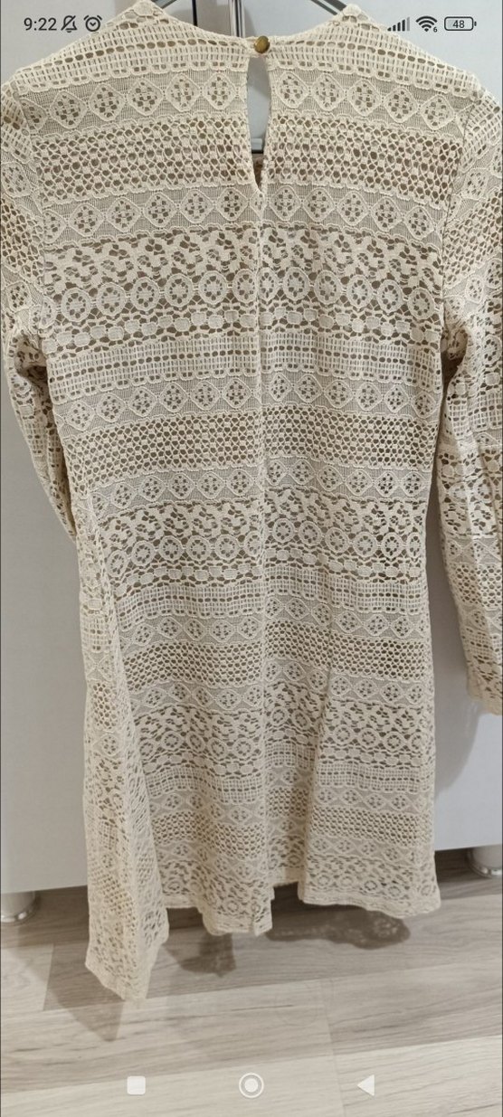 Dantel Detaylı Uzun Kollu Ekru Bohem Elbise - Görsel 3