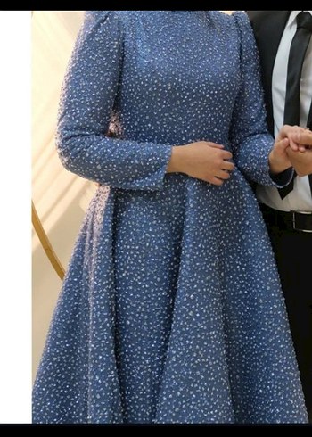 Mavi Tesettür Abiye Elbise - Görsel 2