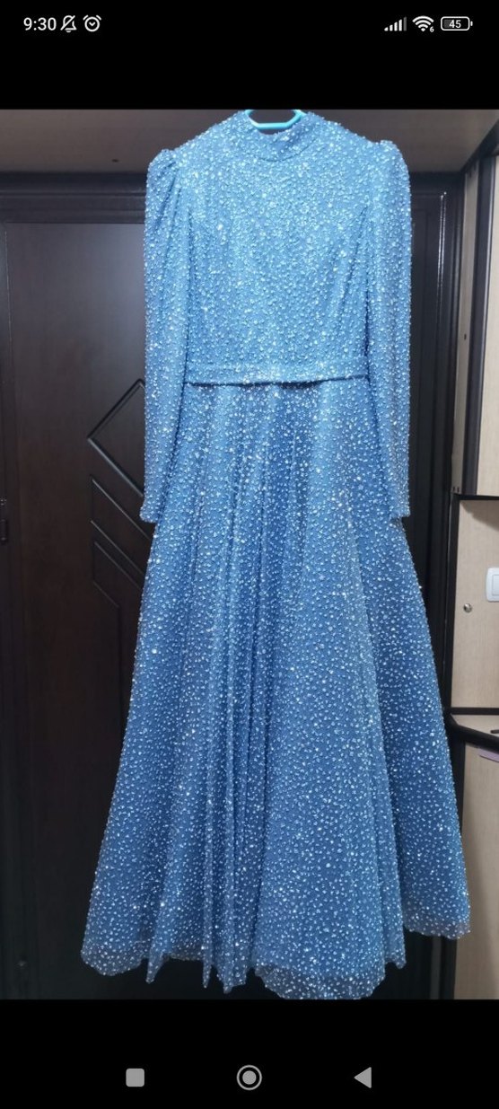 Mavi Tesettür Abiye Elbise - Görsel 5