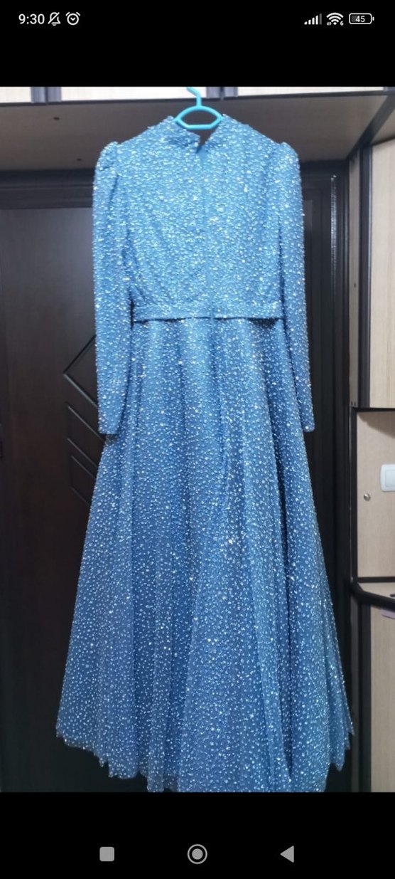 Mavi Tesettür Abiye Elbise - Görsel 3