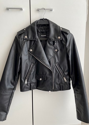 Pull and Bear PB Kemerli Siyah Biker Deri Ceket
